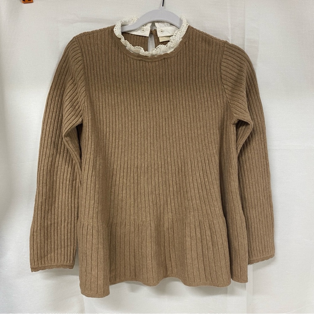 Sézane Tan Sweater with Lace Detail Size Small